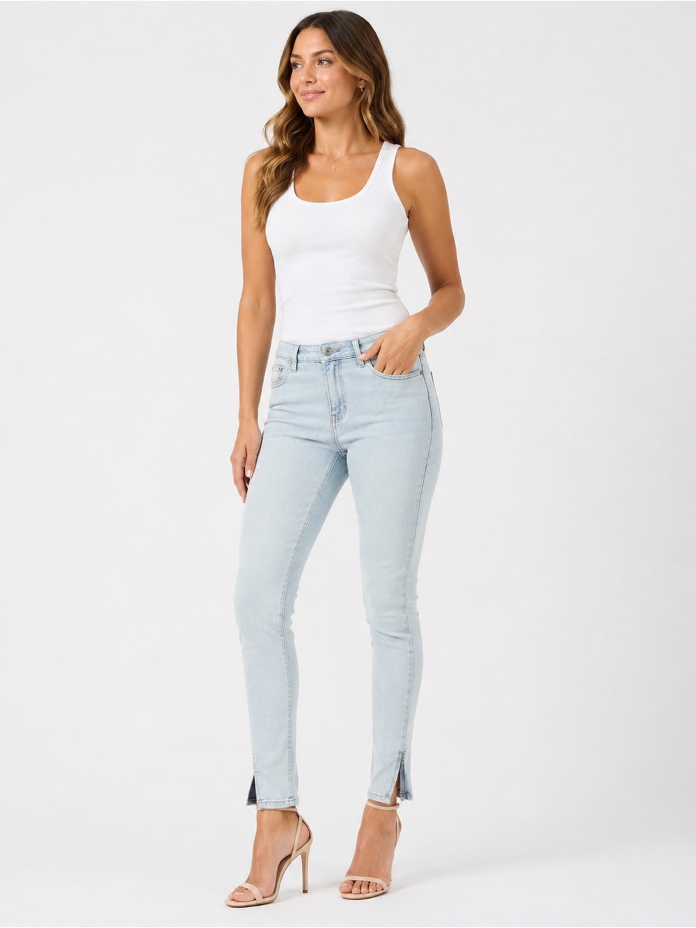 Rock & Republic Light Blue High-Rise Skinny Jeans with Ankle Slit